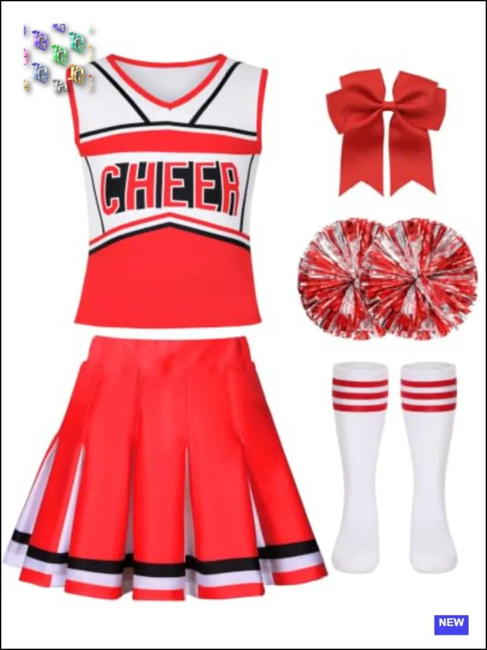 Girls Cheerleader Costume Set with Top Skirt Pom Poms Bow Socks Halloween Party